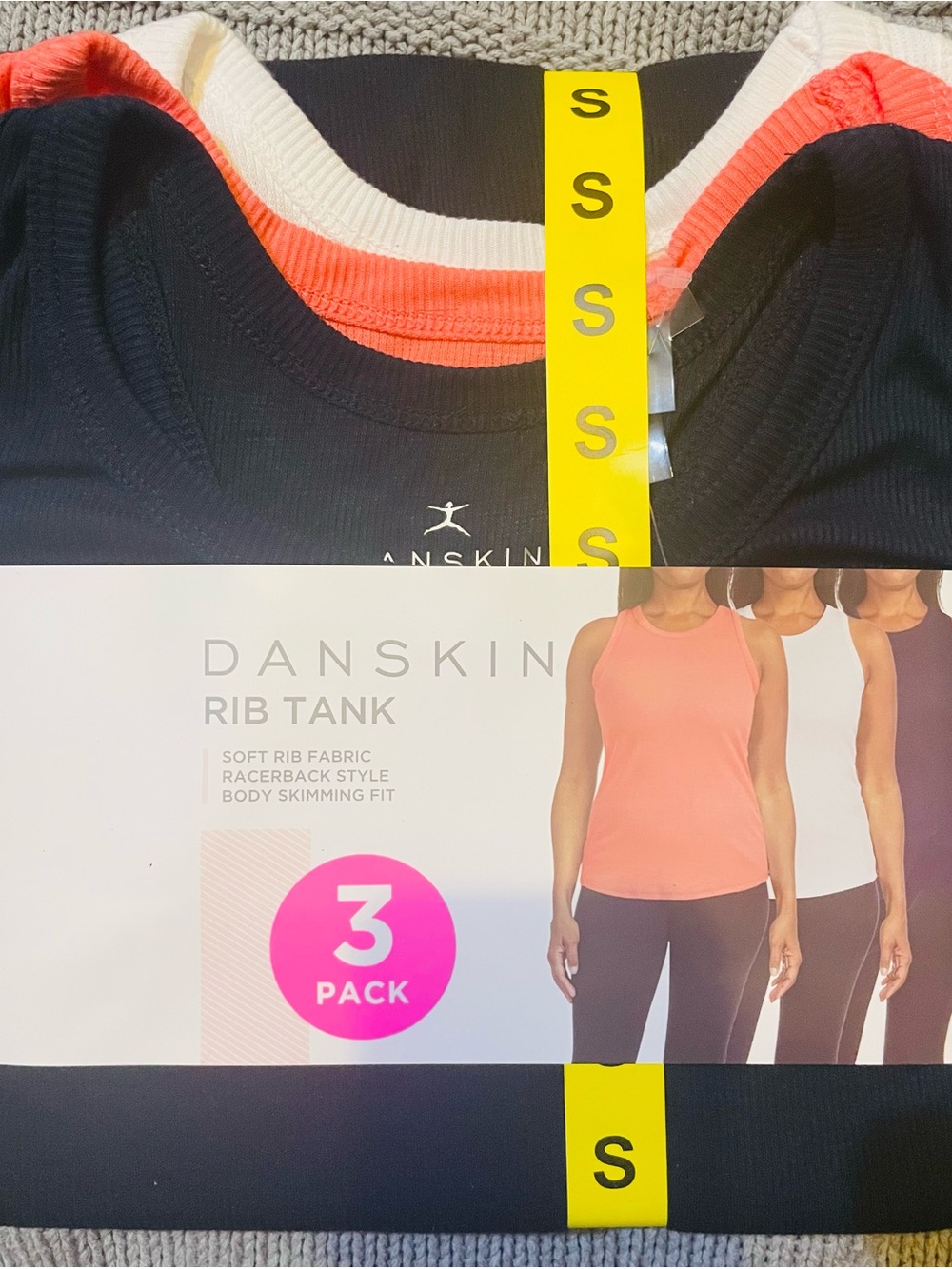 Danskin 3-Pack Rib Tank – Coral, Black, White